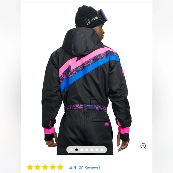 NWT TipsyElves Men’s Night Run Snow Suit in black, blue and pink - Picture 3 of 11